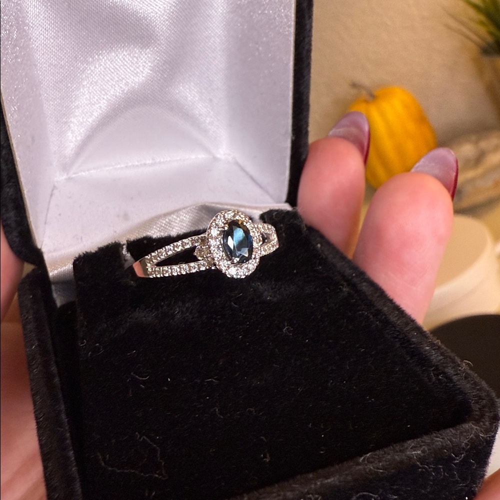 Diamond and Sapphire 14k White Gold Ring with Appraisal